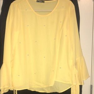 NWOT yellow blouse with pearl detail